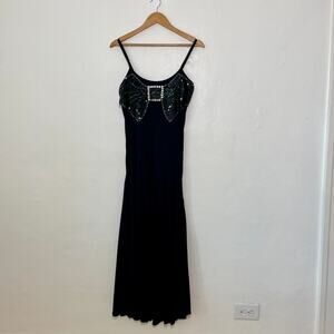 Vintage Ann Green – Black Sequin Bow Embellished Formal Maxi Dress
